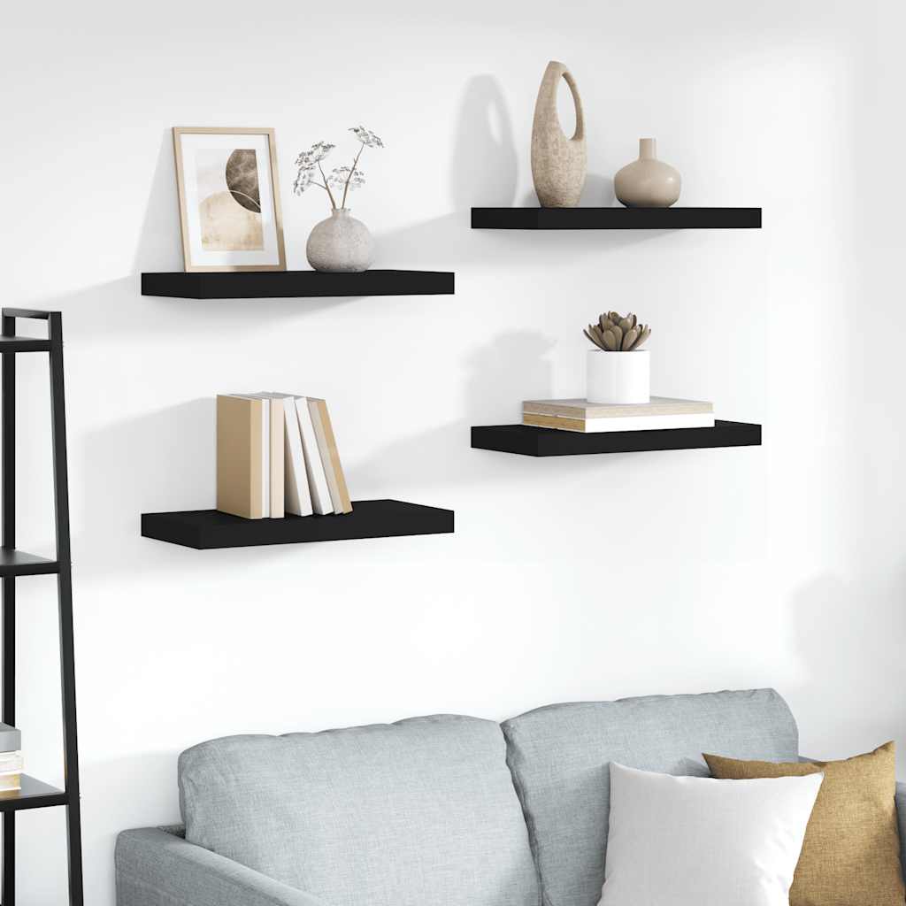 Wandschappen zwevend 4 st 50x23,5x3,8 cm MDF zwart is nu te koop bij PeponiXL, paradijselijk wonen!