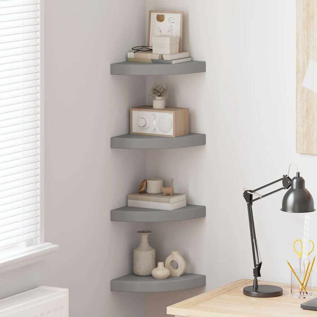 Hoekschappen zwevend 4 st 25x25x3,8 cm MDF grijs is nu te koop bij PeponiXL, paradijselijk wonen!