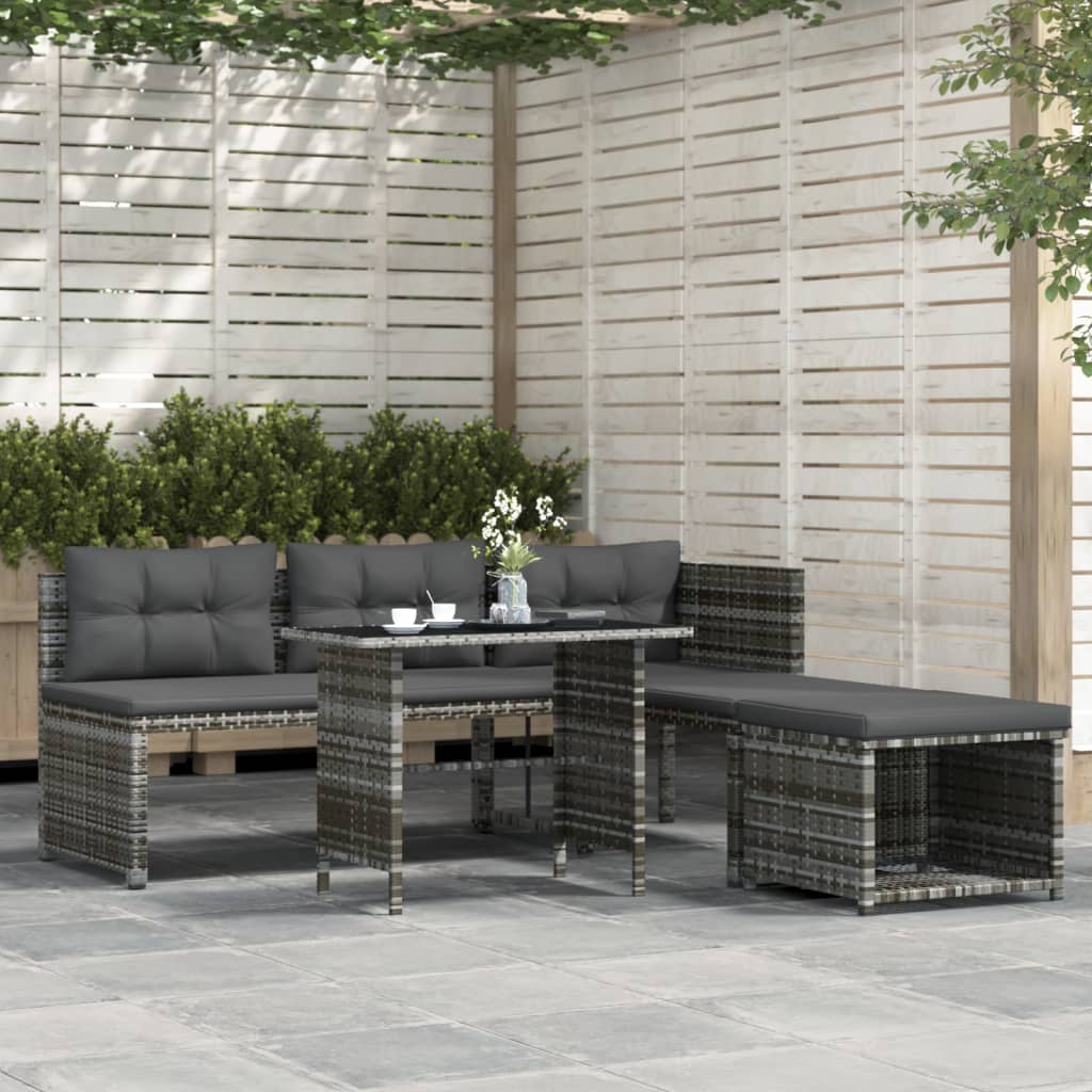 4-delige Tuinset met kussens poly rattan grijs is nu te koop bij PeponiXL, paradijselijk wonen!