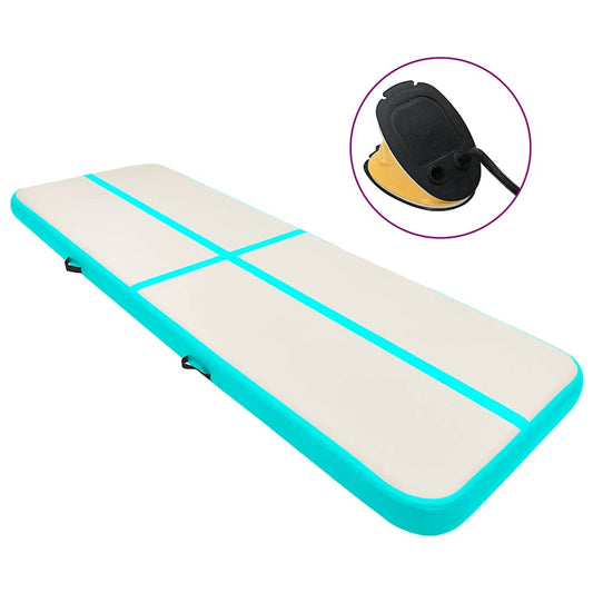 Gymnastiekmat met pomp opblaasbaar 600x100x20 cm PVC groen is nu te koop bij PeponiXL, paradijselijk wonen!