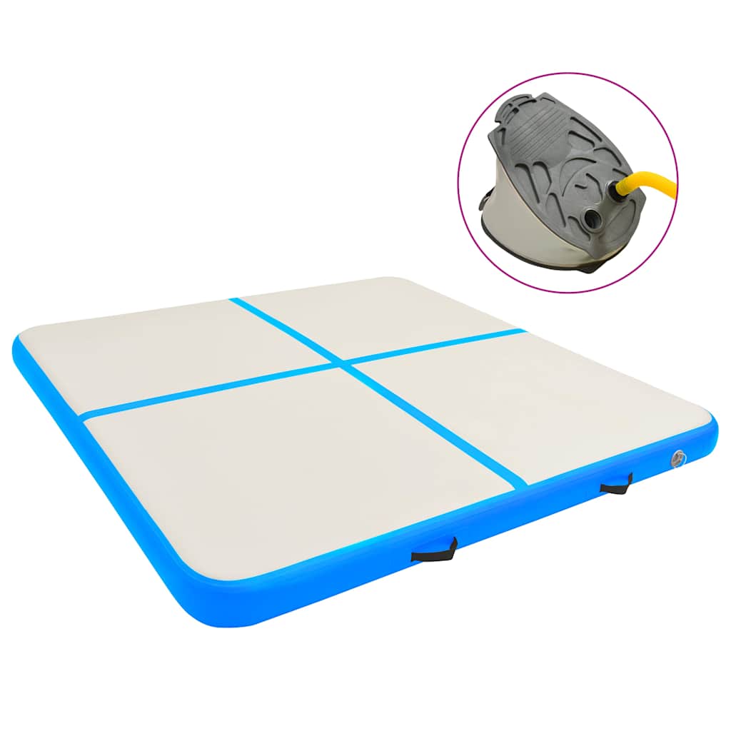 Gymnastiekmat met pomp opblaasbaar 200x200x20 cm PVC blauw is nu te koop bij PeponiXL, paradijselijk wonen!