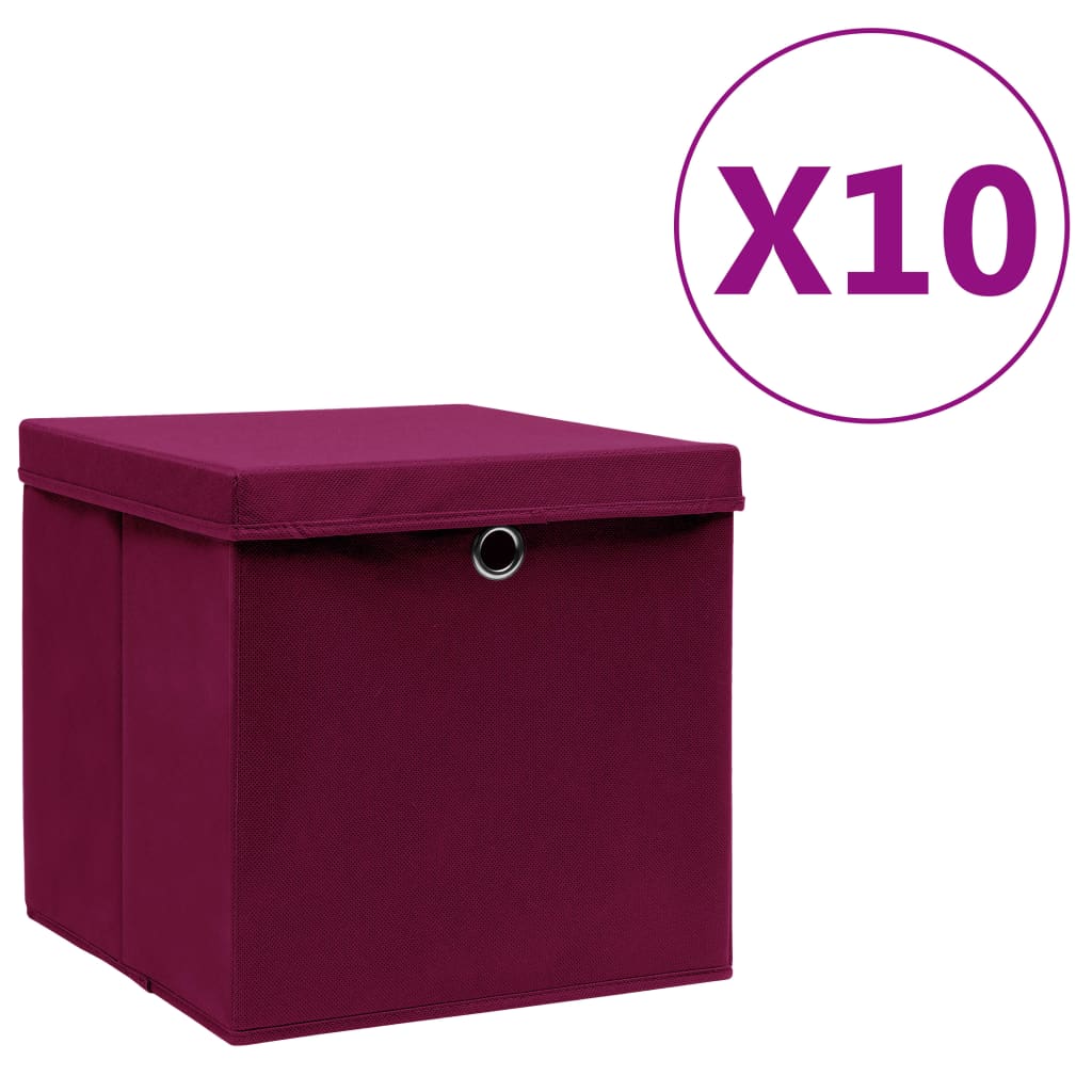 Opbergboxen met deksel 10 st 28x28x28 cm donkerrood is nu te koop bij PeponiXL, paradijselijk wonen!