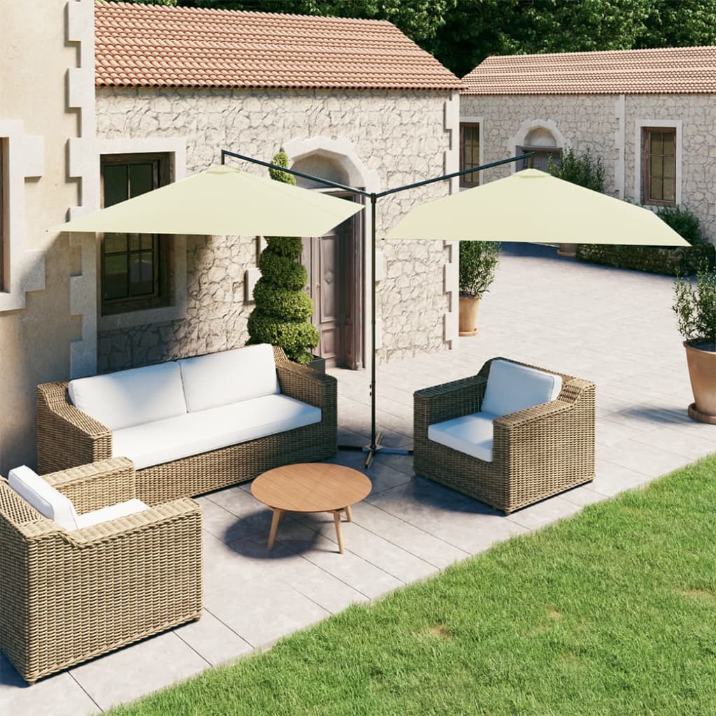 Parasol dubbel met stalen paal 600x300 cm zandkleurig is nu te koop bij PeponiXL, paradijselijk wonen!