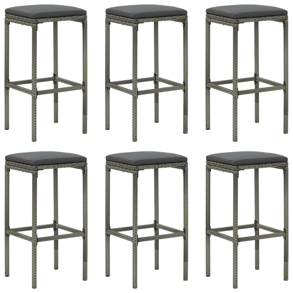 Barkrukken 6 st met kussens poly rattan grijs is nu te koop bij PeponiXL, paradijselijk wonen!
