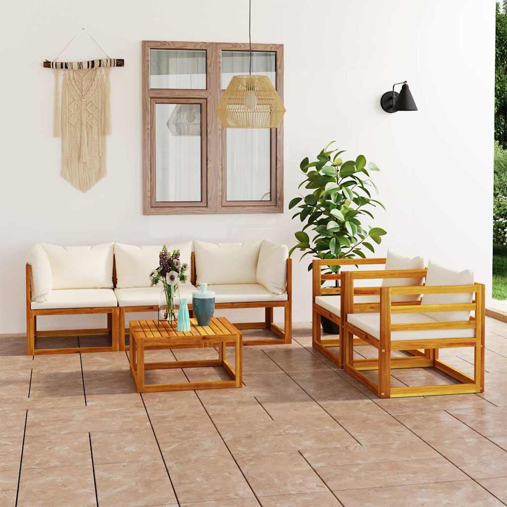 6-delige Loungeset met kussens massief acaciahout crème is nu te koop bij PeponiXL, paradijselijk wonen!