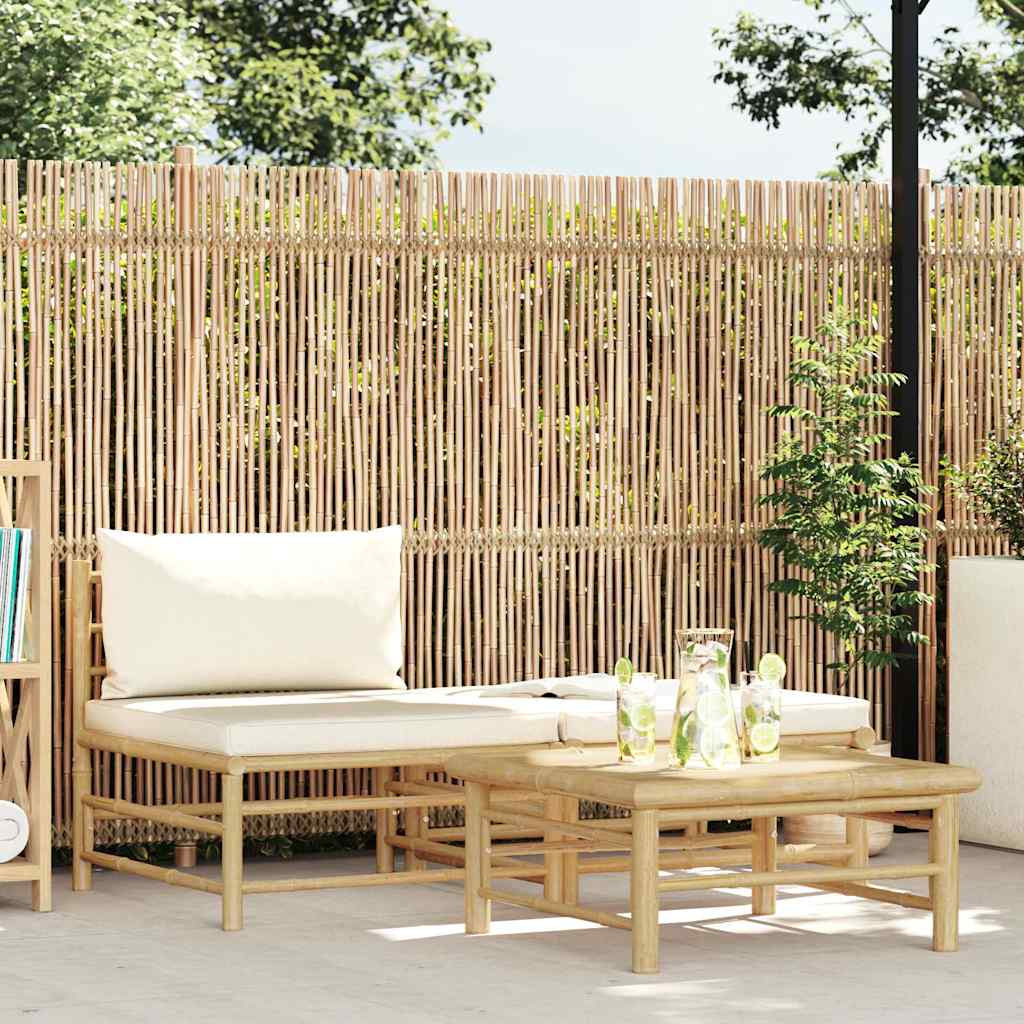 3-delige Loungeset met crèmewitte kussens bamboe is nu te koop bij PeponiXL, paradijselijk wonen!