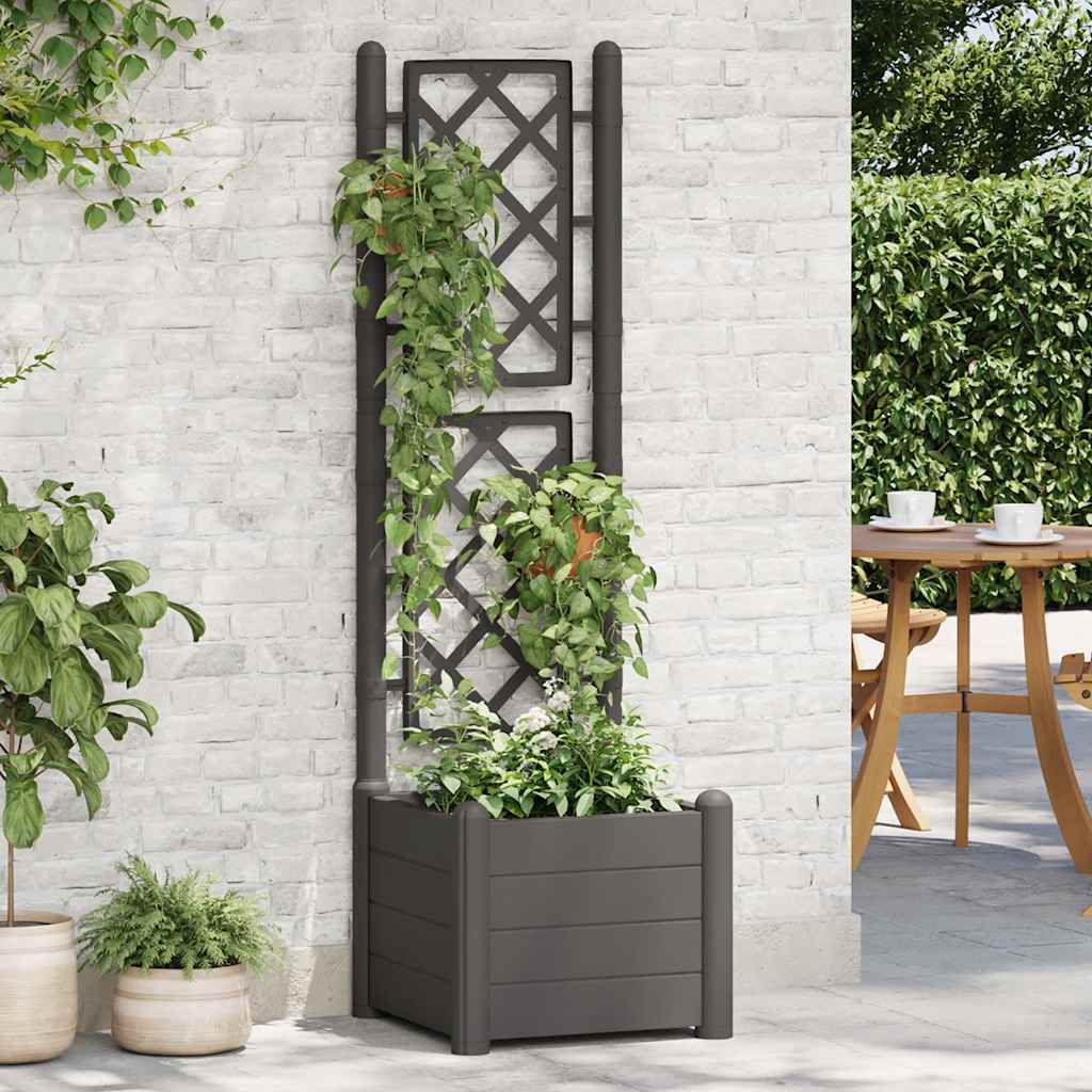 Plantenbak met latwerk 43x43x142 cm PP antracietkleurig is nu te koop bij PeponiXL, paradijselijk wonen!