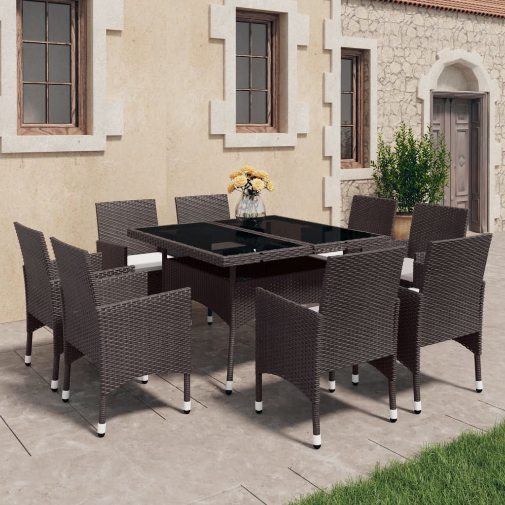 9-delige Tuinset poly rattan en glas bruin is nu te koop bij PeponiXL, paradijselijk wonen!
