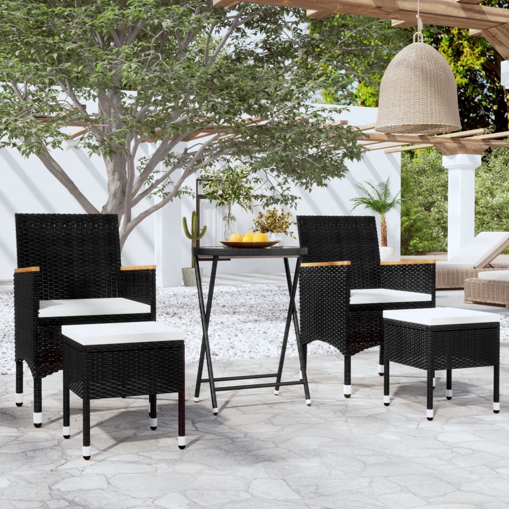 5-delige Bistroset poly rattan en gehard glas zwart is nu te koop bij PeponiXL, paradijselijk wonen!