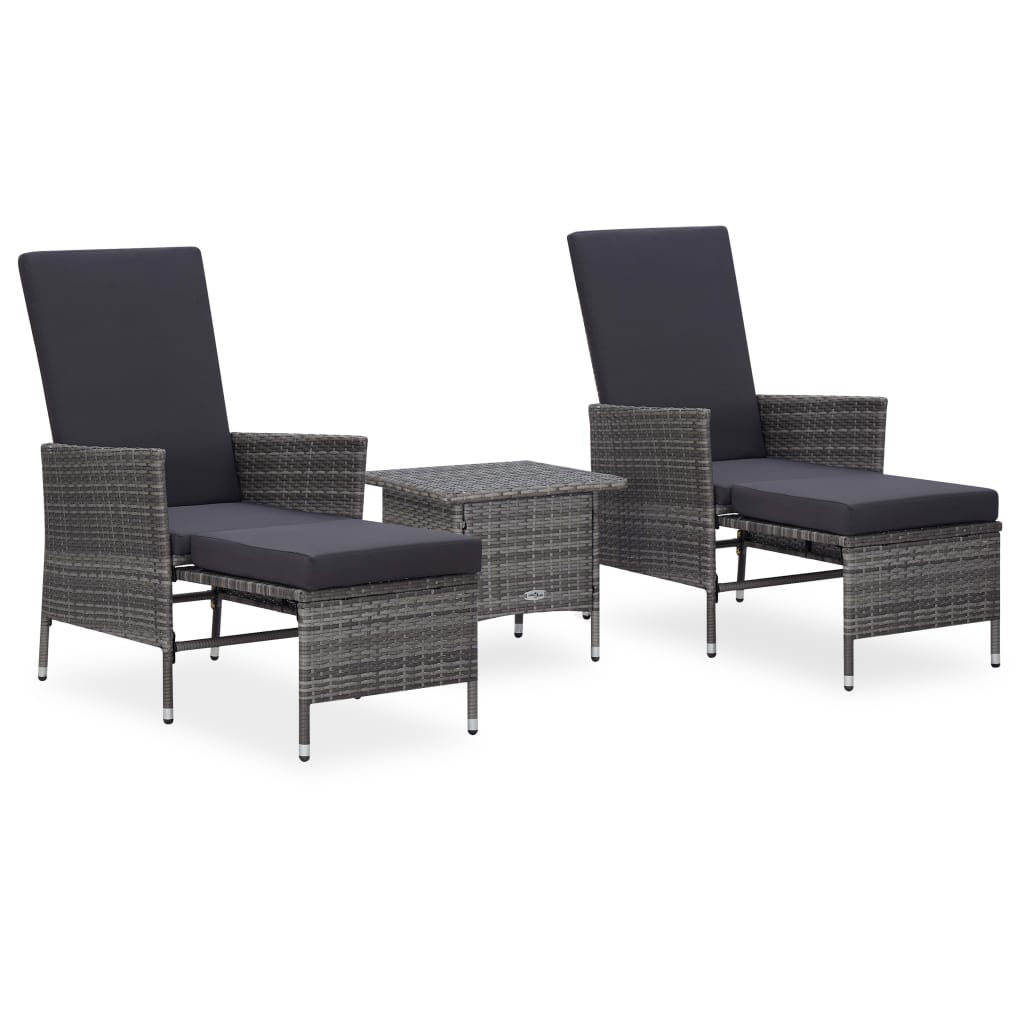 3-delige Loungeset met kussens poly rattan grijs is nu te koop bij PeponiXL, paradijselijk wonen!