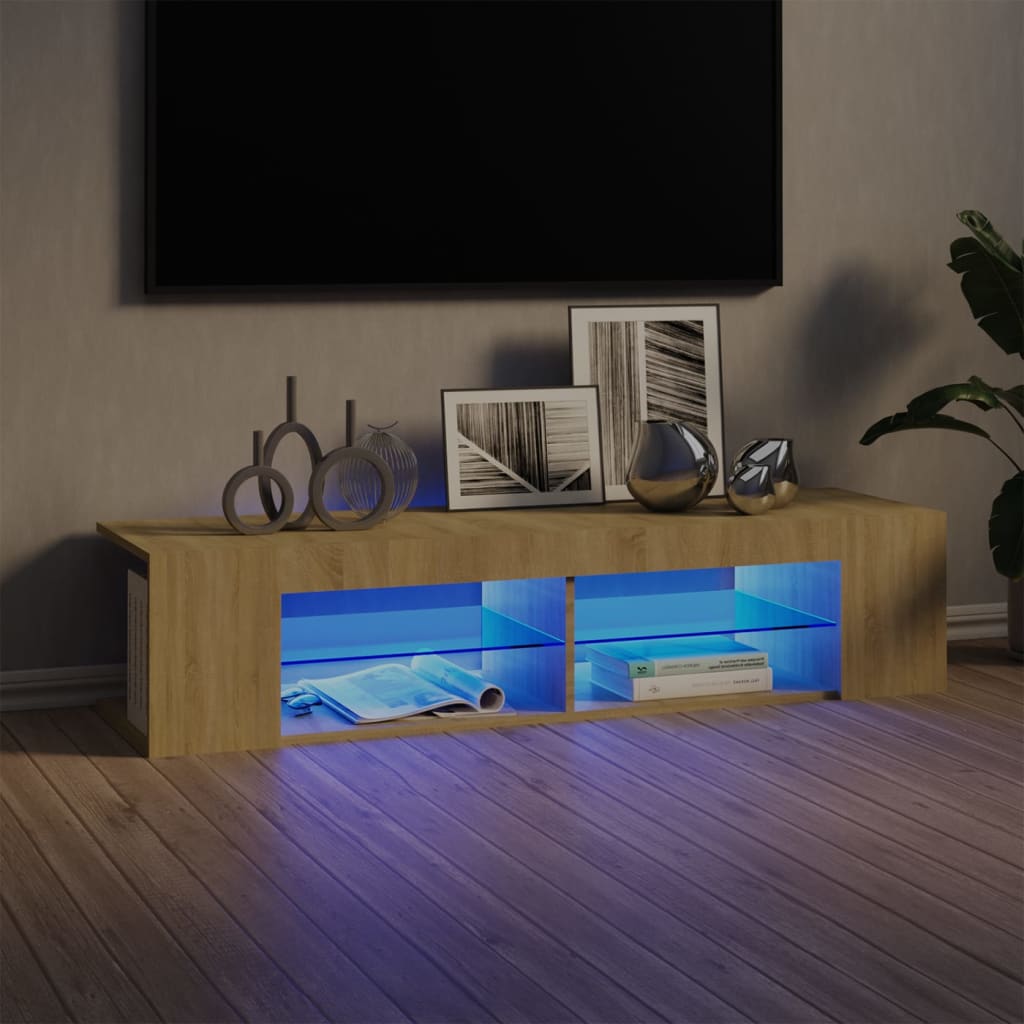 Tv-meubel met LED-verlichting 135x39x30 cm sonoma eikenkleurig is nu te koop bij PeponiXL, paradijselijk wonen!
