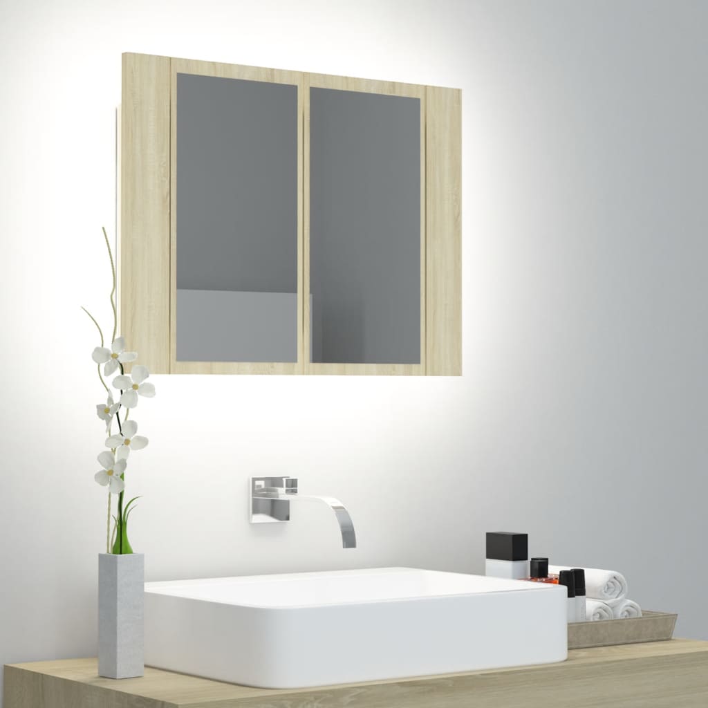 Badkamerkast met spiegel LED 60x12x45 acryl sonoma eikenkleurig is nu te koop bij PeponiXL, paradijselijk wonen!