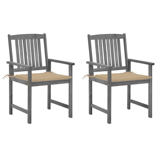 Tuinstoelen 2 st met kussens massief acaciahout grijs is nu te koop bij PeponiXL, paradijselijk wonen!