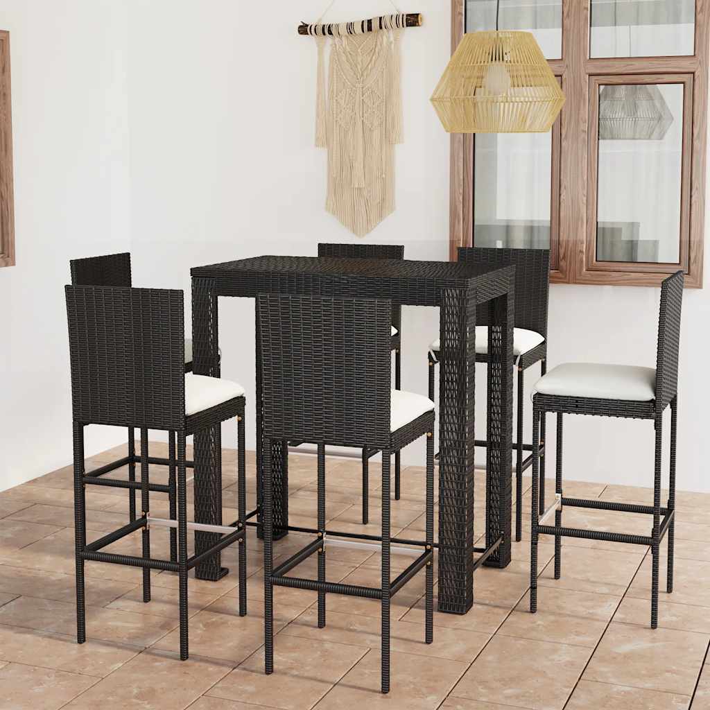 7-delige Tuinbarset met kussens poly rattan zwart is nu te koop bij PeponiXL, paradijselijk wonen!