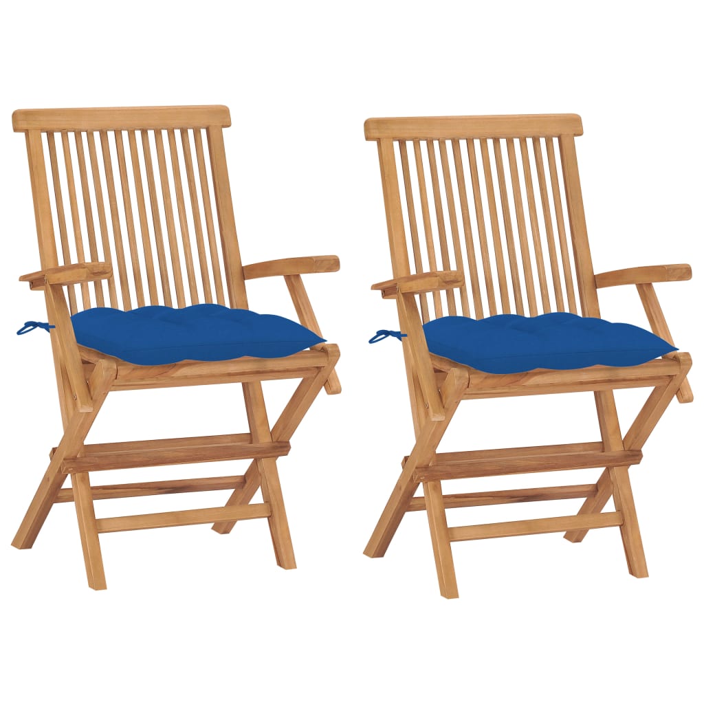 Opklapbare stoelen met blauwe kussens, 2 stuks, massief teakhout is nu te koop bij PeponiXL, paradijselijk wonen!