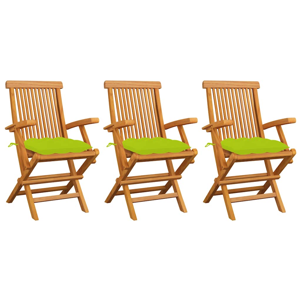 Opklapbare stoelen met felgroene kussens, 3 stuks, massief teakhout is nu te koop bij PeponiXL, paradijselijk wonen!