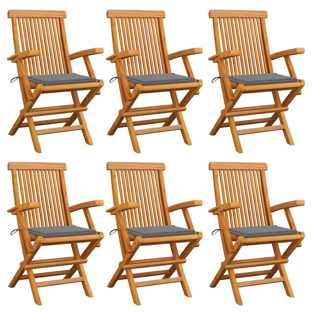 Tuinstoelen 6 st met grijze kussens massief teakhout is nu te koop bij PeponiXL, paradijselijk wonen!