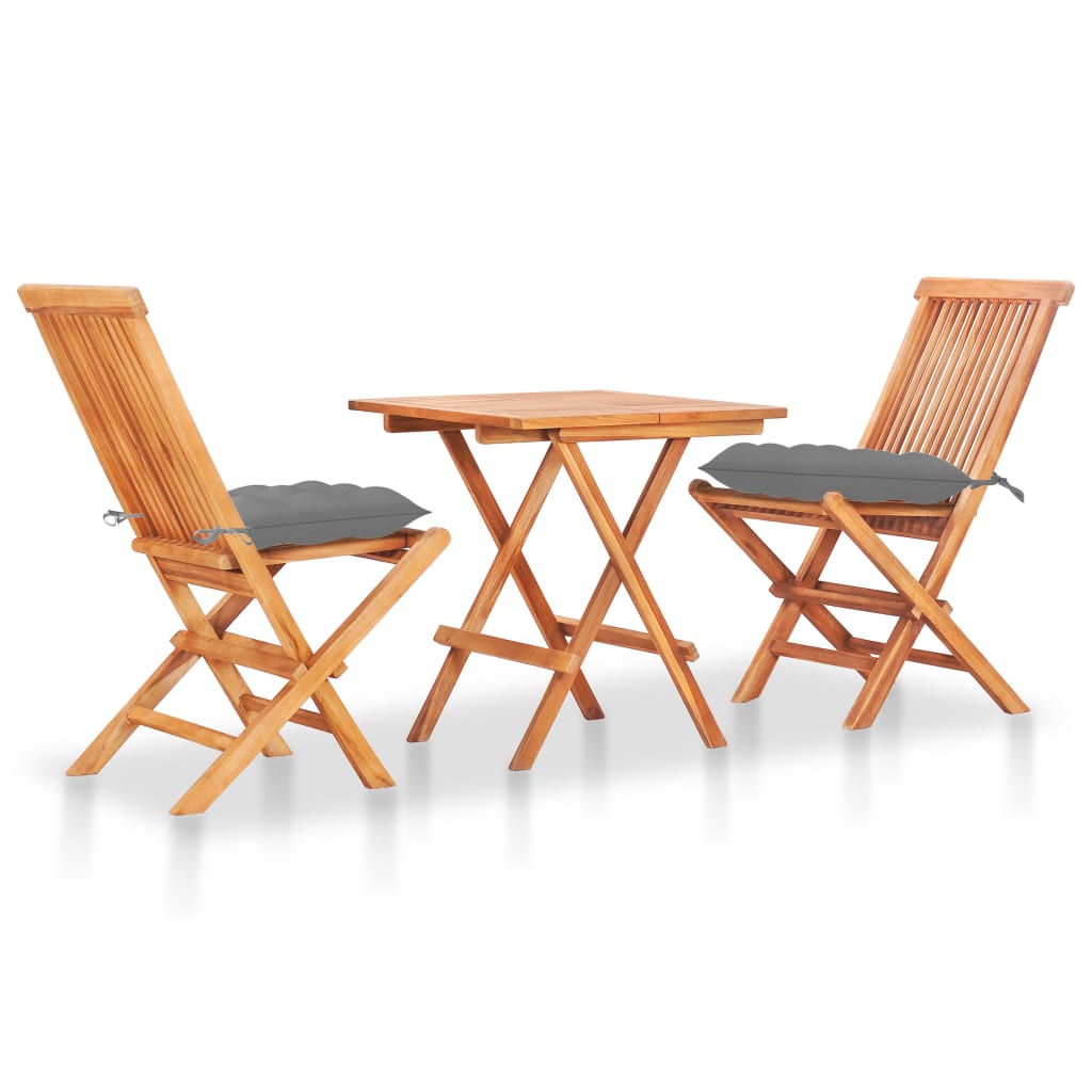 3-delige Bistroset met grijze kussens massief teakhout is nu te koop bij PeponiXL, paradijselijk wonen!