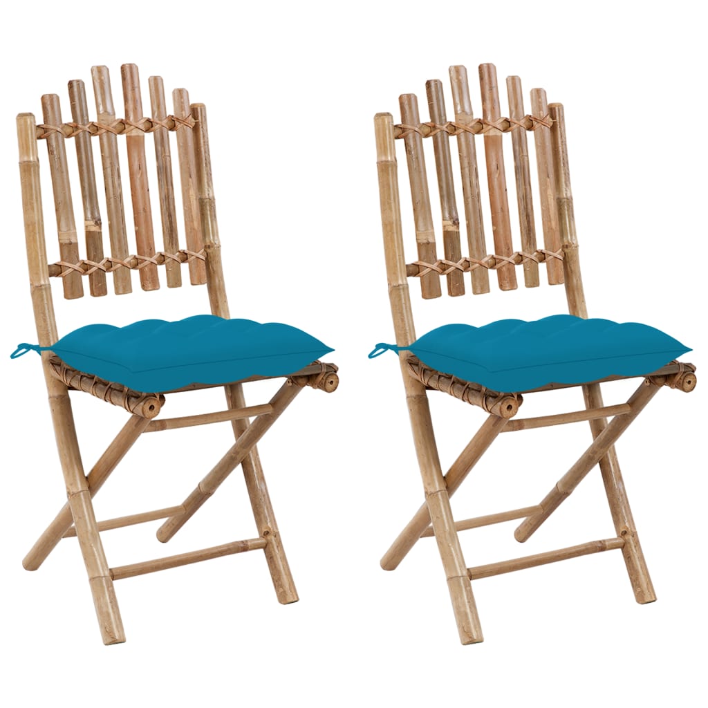 Tuinstoelen 2 st inklapbaar met kussens bamboe is nu te koop bij PeponiXL, paradijselijk wonen!