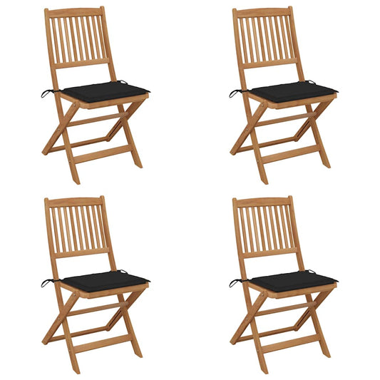 vidaXL Set van 4 klapstoelen met kussens, gemaakt van massief acaciahout.