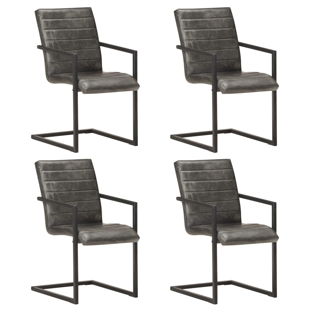 Eetkamerstoelen 4 st echt leer grijs is nu te koop bij PeponiXL, paradijselijk wonen!