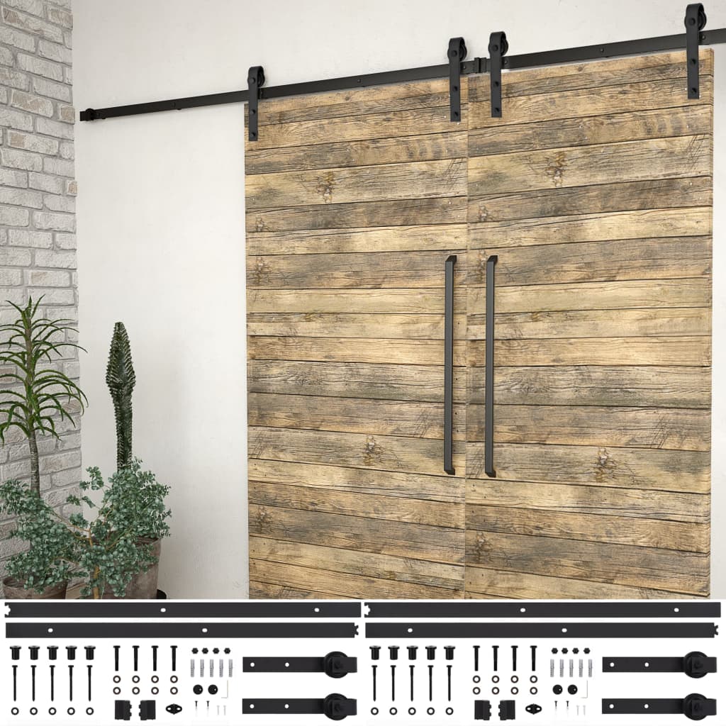 Hardwaresets voor schuifdeuren 2 st 183 cm staal zwart is nu te koop bij PeponiXL, paradijselijk wonen!