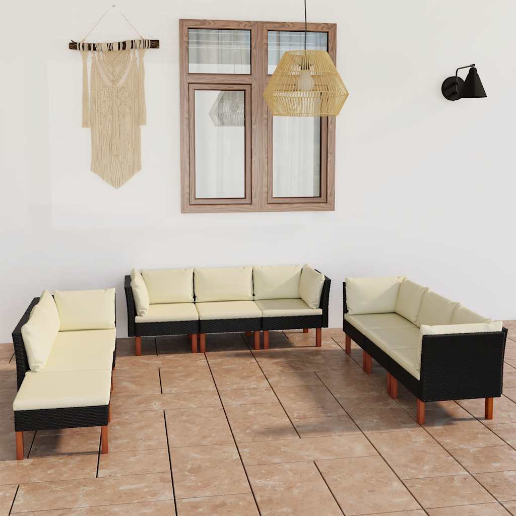 9-delige Loungeset met kussens poly rattan zwart is nu te koop bij PeponiXL, paradijselijk wonen!