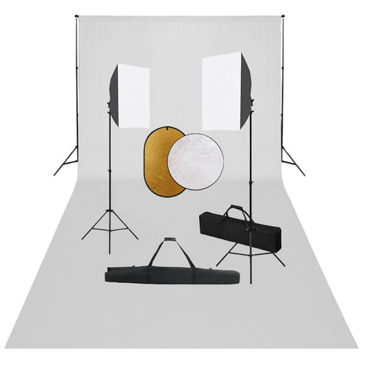 Fotostudioset met softboxlampen, achtergrond en reflector is nu te koop bij PeponiXL, paradijselijk wonen!