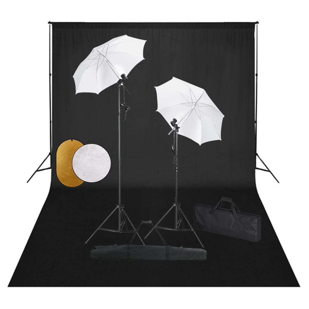 Fotostudioset met lampen, paraplu's, achtergrond en reflector is nu te koop bij PeponiXL, paradijselijk wonen!