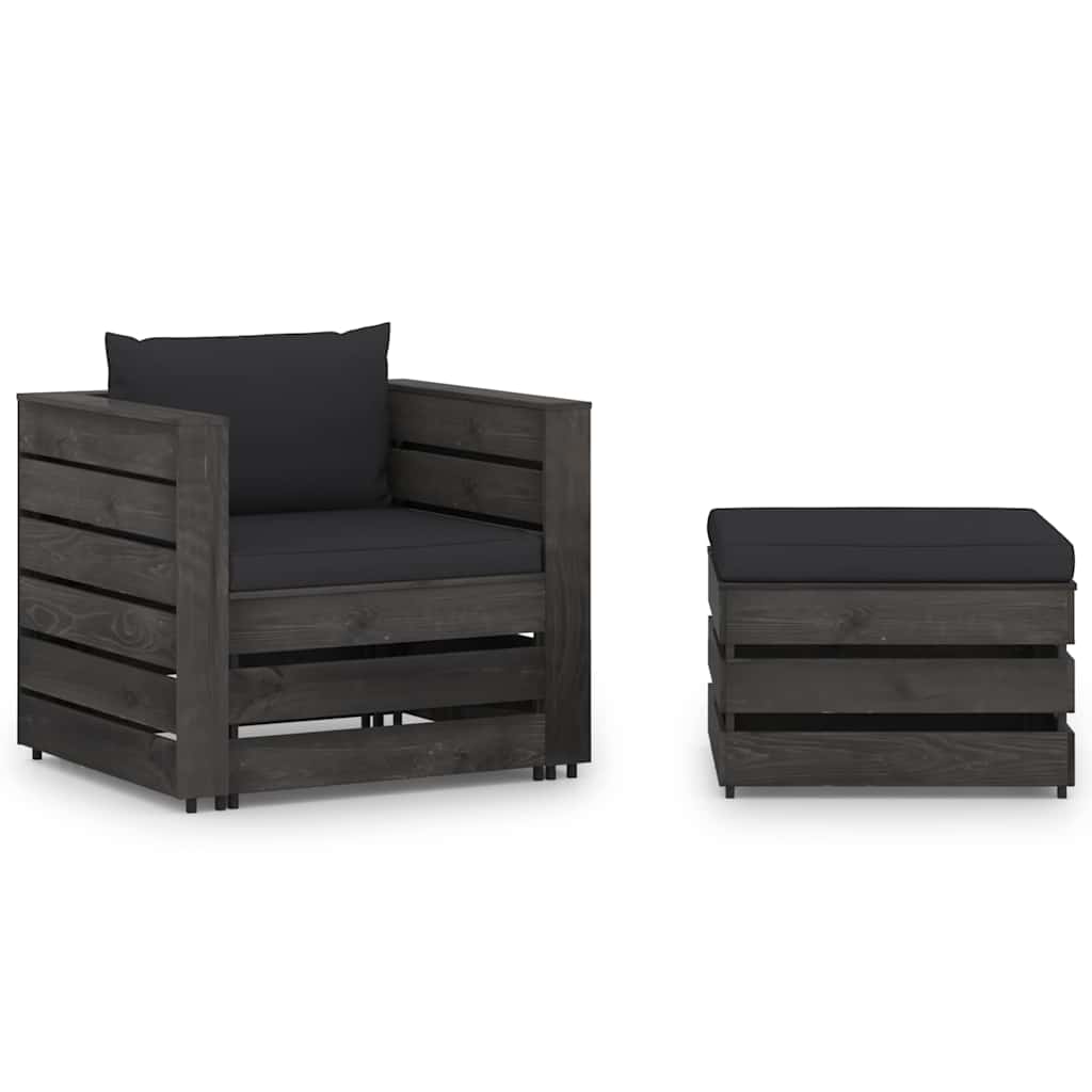 2-delige Loungeset met kussens grijs geïmpregneerd hout is nu te koop bij PeponiXL, paradijselijk wonen!