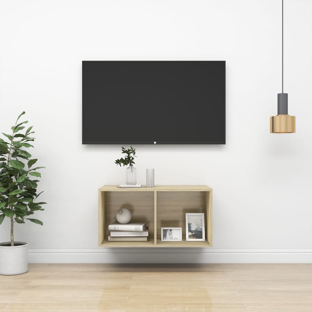 Tv-wandmeubel 37x37x72 cm bewerkt hout sonoma eikenkleurig is nu te koop bij PeponiXL, paradijselijk wonen!