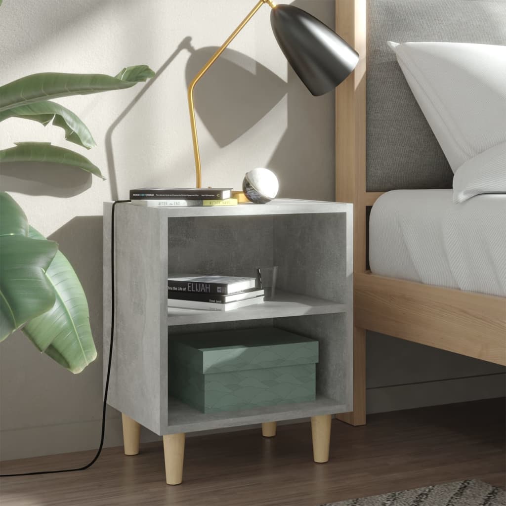 Nachtkastje met massief houten poten 40x30x50 cm betongrijs is nu te koop bij PeponiXL, paradijselijk wonen!