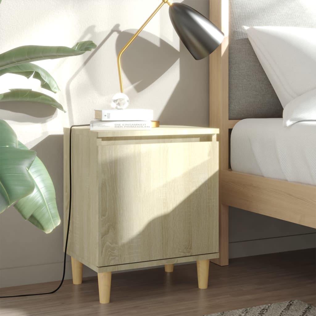 Nachtkastje met houten poten 40x30x50 cm sonoma eikenkleurig is nu te koop bij PeponiXL, paradijselijk wonen!