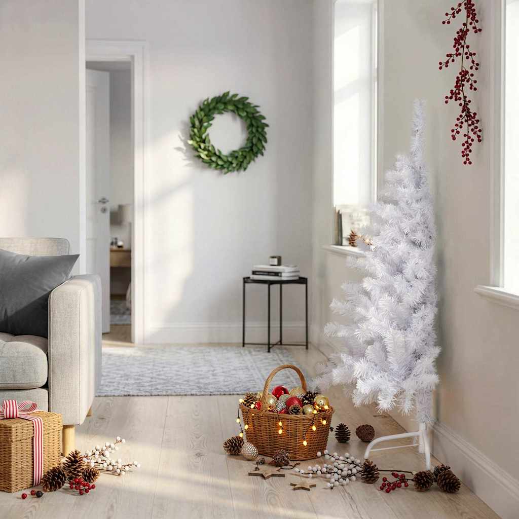 Kunstkerstboom met standaard half 120 cm PVC wit is nu te koop bij PeponiXL, paradijselijk wonen!