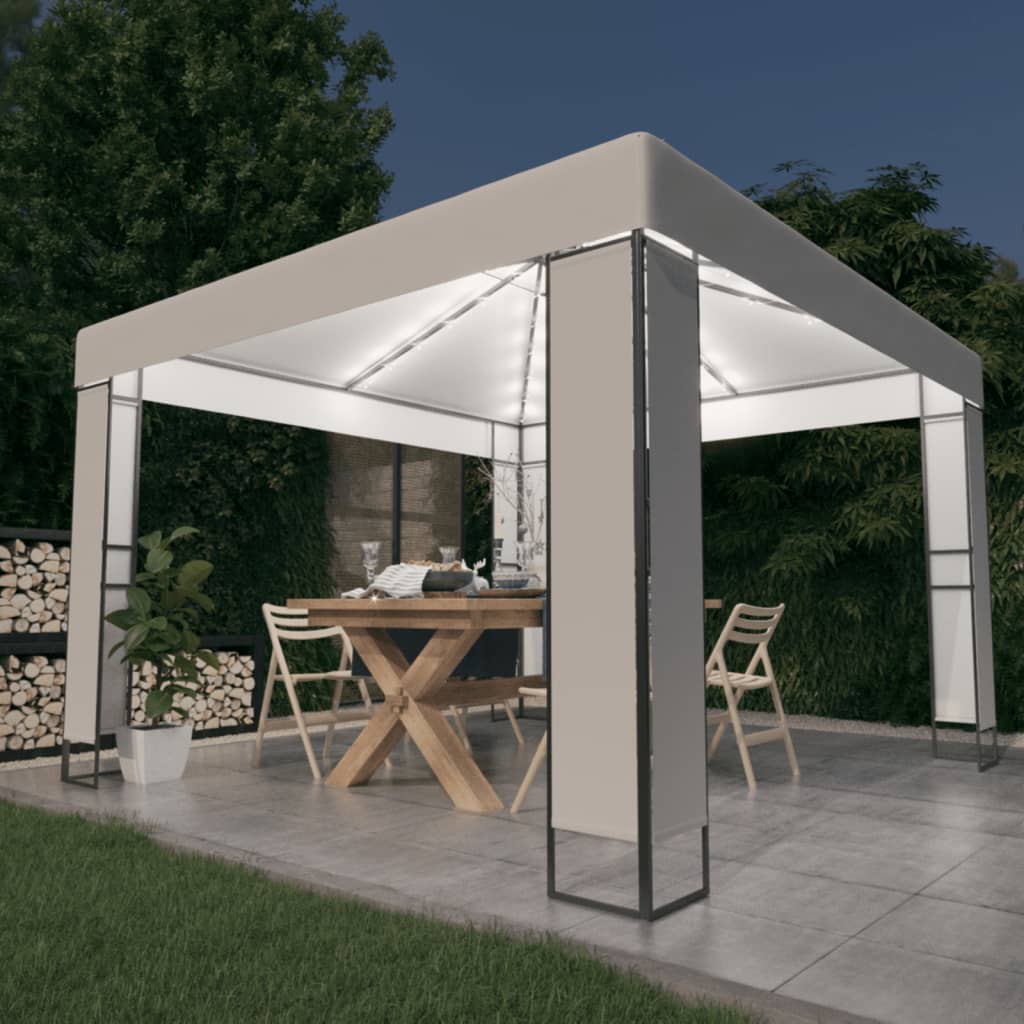 Prieel met dubbel dak en LED-lichtslinger 3x3 m wit is nu te koop bij PeponiXL, paradijselijk wonen!