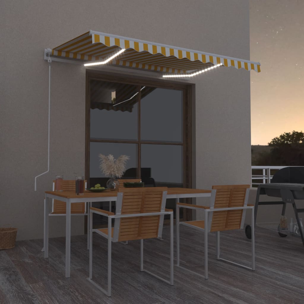 Luifel automatisch met LED en windsensor 350x250 cm geel en wit is nu te koop bij PeponiXL, paradijselijk wonen!