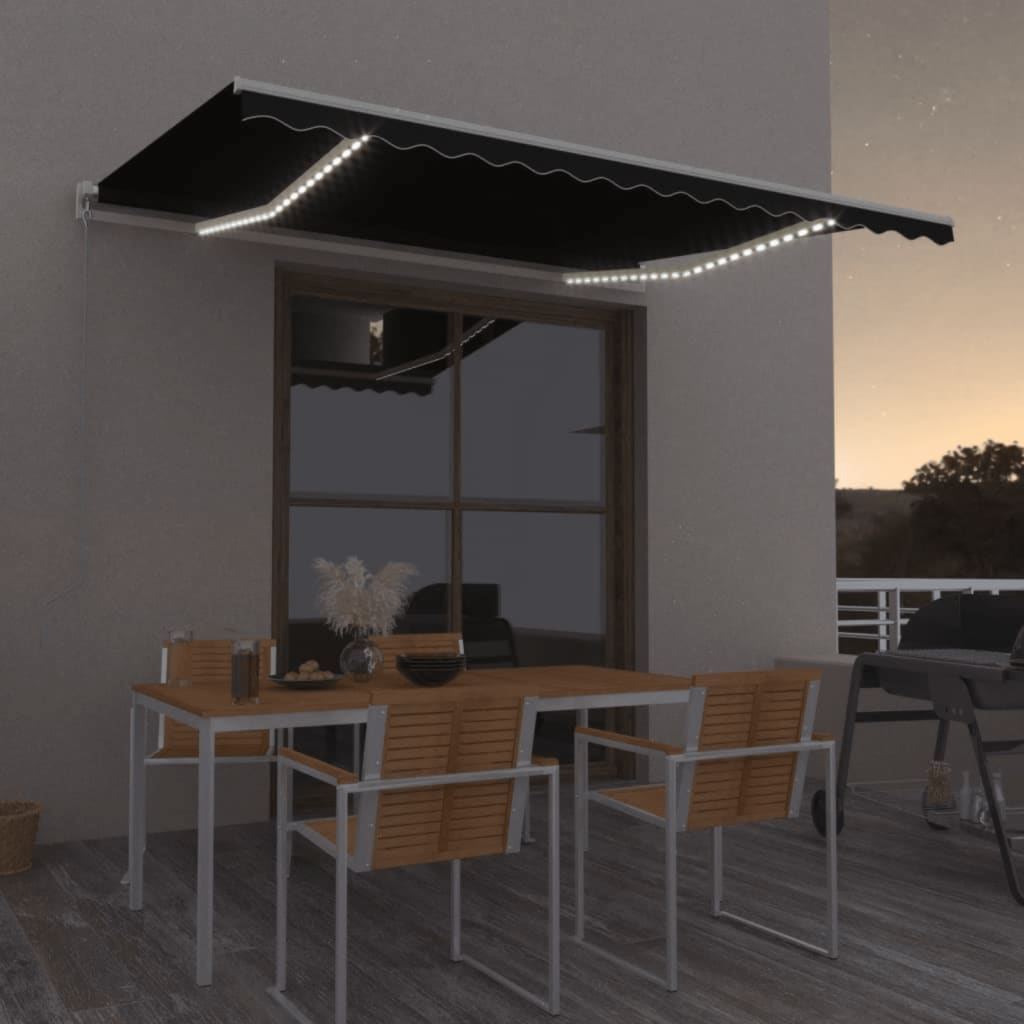 Luifel handmatig uittrekbaar met LED 450x350 cm antracietkleur is nu te koop bij PeponiXL, paradijselijk wonen!