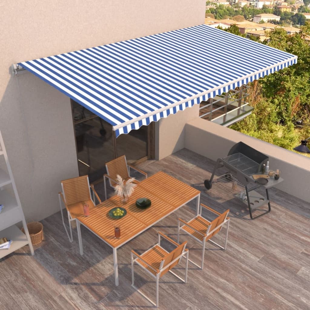 Luifel handmatig uittrekbaar 600x350 cm blauw en wit is nu te koop bij PeponiXL, paradijselijk wonen!
