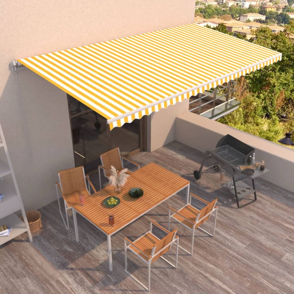 Luifel handmatig uittrekbaar 600x350 cm geel en wit is nu te koop bij PeponiXL, paradijselijk wonen!