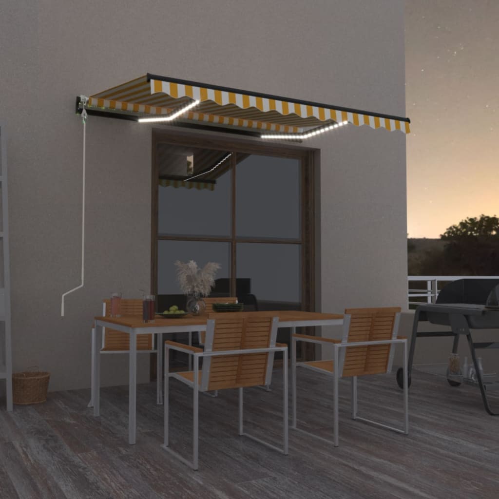 Luifel automatisch met LED en windsensor 350x250 cm geel en wit is nu te koop bij PeponiXL, paradijselijk wonen!