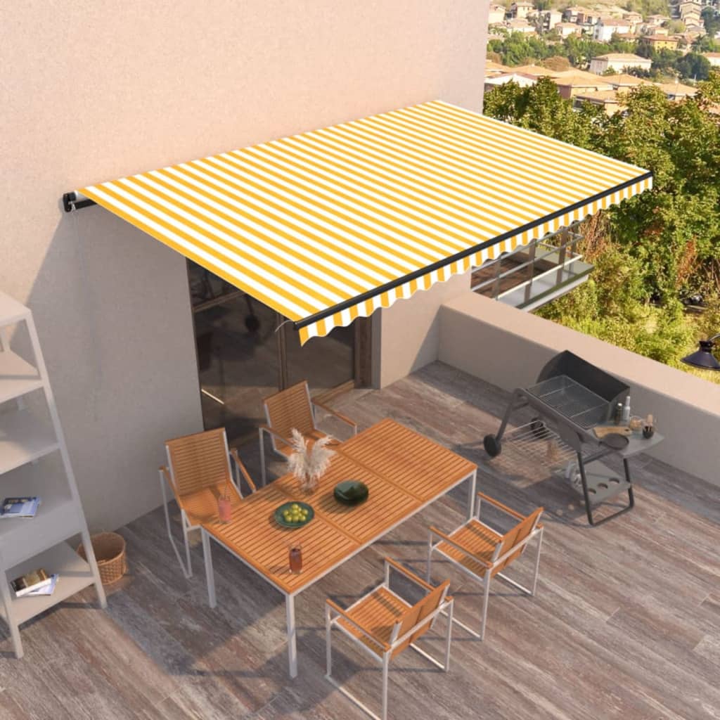 Luifel handmatig uittrekbaar 500x300 cm geel en wit is nu te koop bij PeponiXL, paradijselijk wonen!