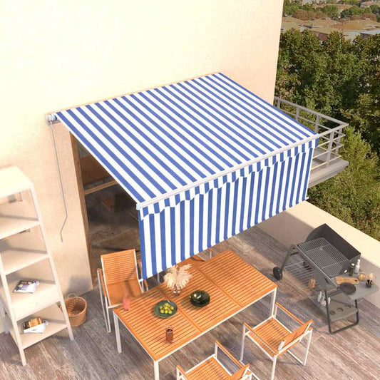 Luifel handmatig uittrekbaar met rolgordijn 3x2,5 m blauw wit is nu te koop bij PeponiXL, paradijselijk wonen!