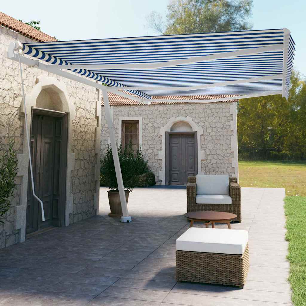 Handmatige Zonnescherm 6 x 3,5 m Blauw en Witte Streep is nu te koop bij PeponiXL, paradijselijk wonen!