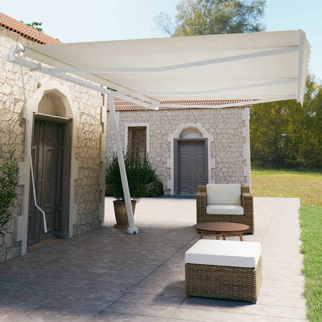 Handmatige Zonnescherm 6 x 3,5 m Crèmekleurig 100% Polyester is nu te koop bij PeponiXL, paradijselijk wonen!