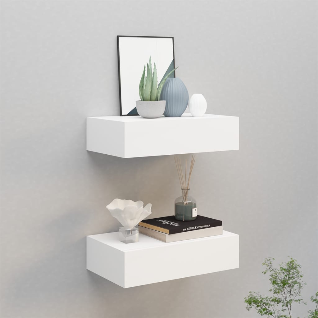 Wandschappen 2 st met lade 40x23,5x10 cm MDF wit is nu te koop bij PeponiXL, paradijselijk wonen!