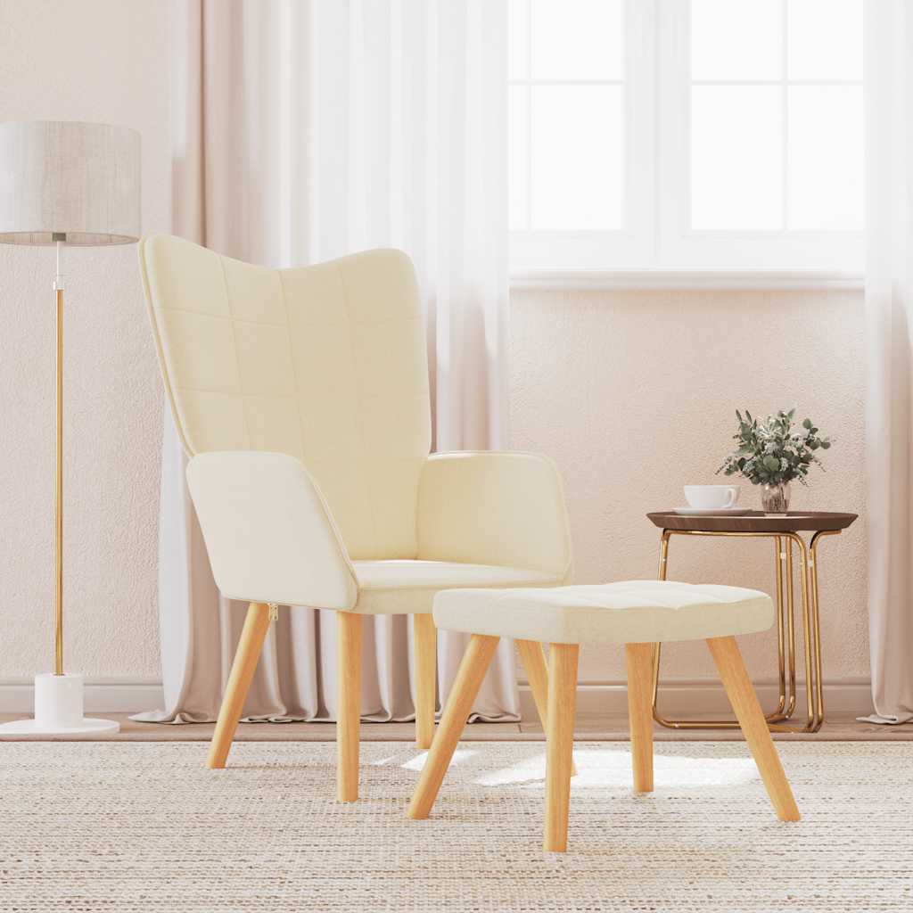 Relaxstoel met voetenbank stof crèmekleurig is nu te koop bij PeponiXL, paradijselijk wonen!