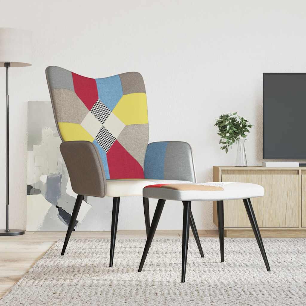 Relaxstoel met voetenbank patchwork stof is nu te koop bij PeponiXL, paradijselijk wonen!