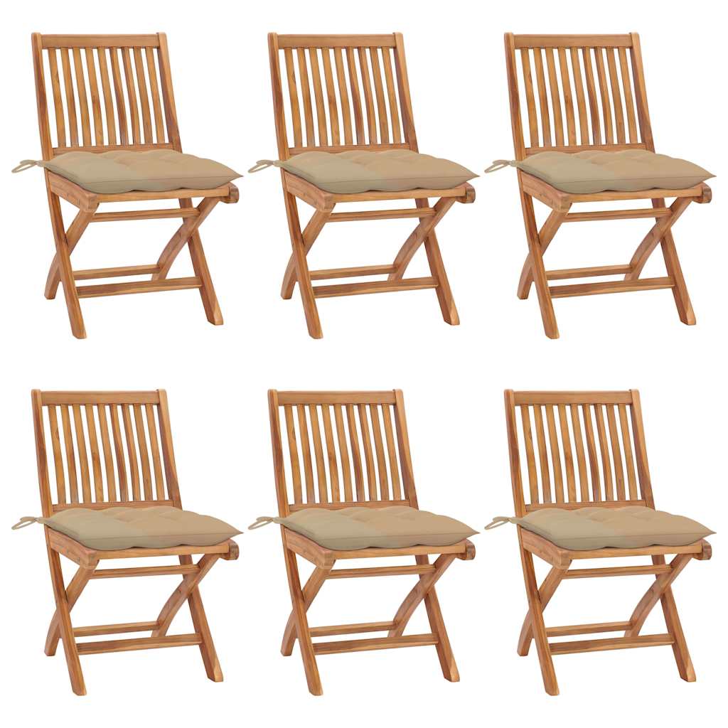 Klapstoelen met kussens, 6 stuks, massief teakhout is nu te koop bij PeponiXL, paradijselijk wonen!