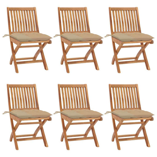 Klapstoelen met kussens, 6 stuks, massief teakhout is nu te koop bij PeponiXL, paradijselijk wonen!