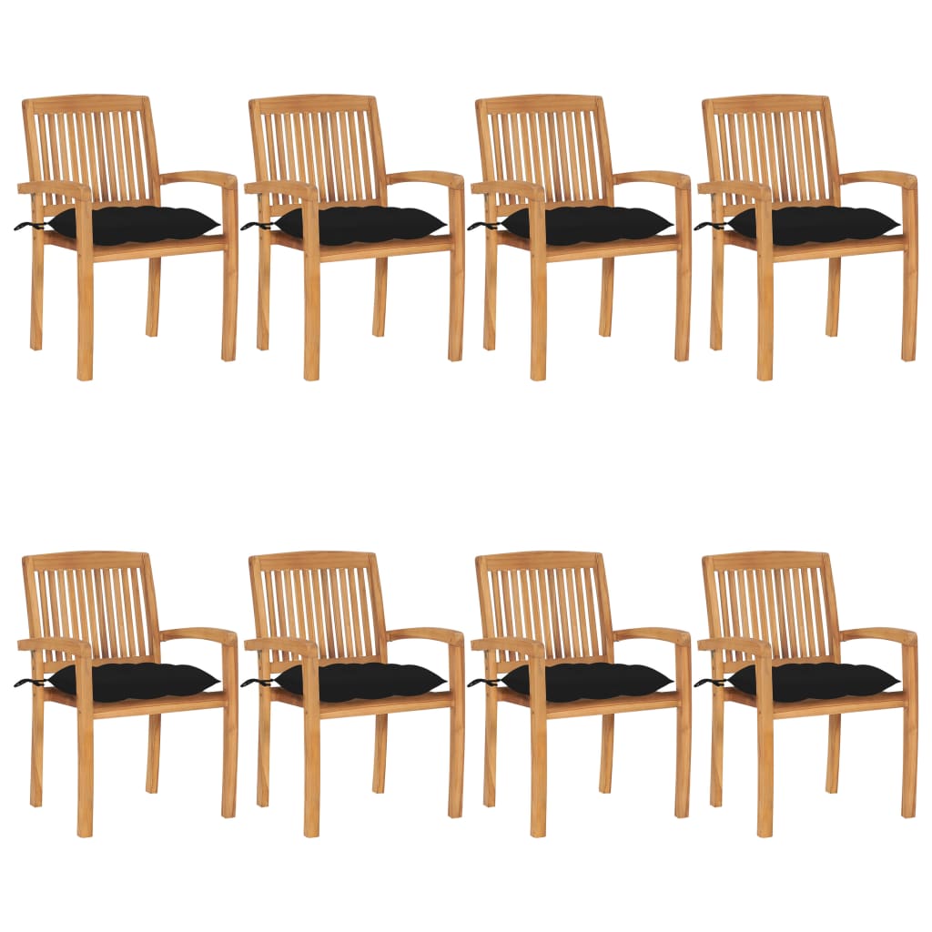 Tuinstoelen stapelbaar 8 st met kussens massief teakhout is nu te koop bij PeponiXL, paradijselijk wonen!